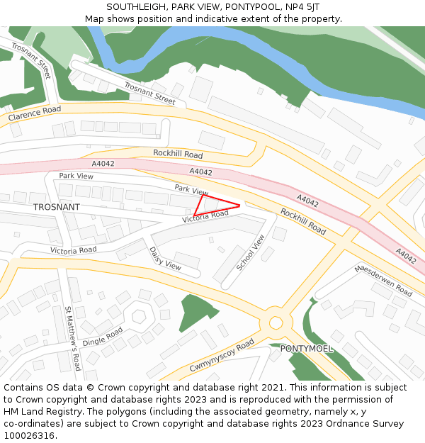 SOUTHLEIGH, PARK VIEW, PONTYPOOL, NP4 5JT: Location map and indicative extent of plot