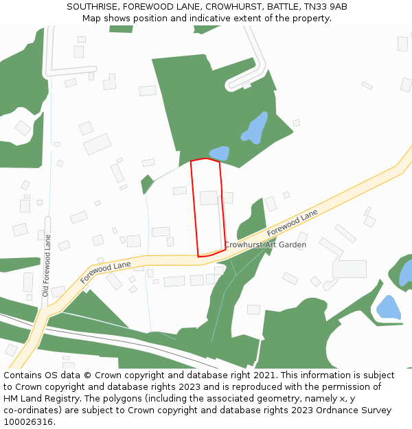 SOUTHRISE, FOREWOOD LANE, CROWHURST, BATTLE, TN33 9AB: Location map and indicative extent of plot