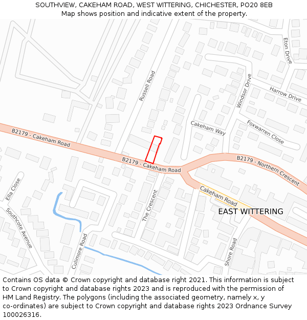 SOUTHVIEW, CAKEHAM ROAD, WEST WITTERING, CHICHESTER, PO20 8EB: Location map and indicative extent of plot