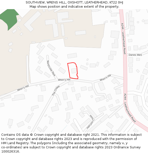 SOUTHVIEW, WRENS HILL, OXSHOTT, LEATHERHEAD, KT22 0HJ: Location map and indicative extent of plot