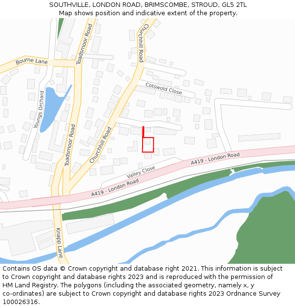 SOUTHVILLE, LONDON ROAD, BRIMSCOMBE, STROUD, GL5 2TL: Location map and indicative extent of plot