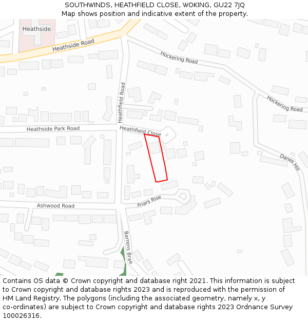 SOUTHWINDS, HEATHFIELD CLOSE, WOKING, GU22 7JQ: Location map and indicative extent of plot
