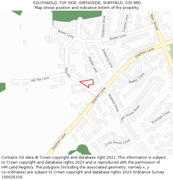 SOUTHWOLD, TOP SIDE, GRENOSIDE, SHEFFIELD, S35 8RD: Location map and indicative extent of plot