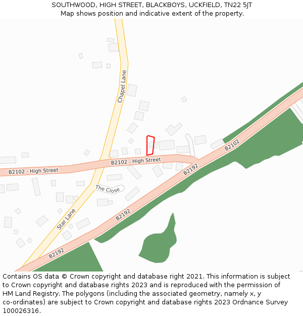 SOUTHWOOD, HIGH STREET, BLACKBOYS, UCKFIELD, TN22 5JT: Location map and indicative extent of plot