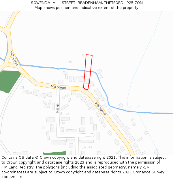 SOWENDA, MILL STREET, BRADENHAM, THETFORD, IP25 7QN: Location map and indicative extent of plot
