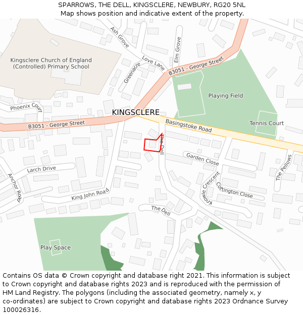 SPARROWS, THE DELL, KINGSCLERE, NEWBURY, RG20 5NL: Location map and indicative extent of plot