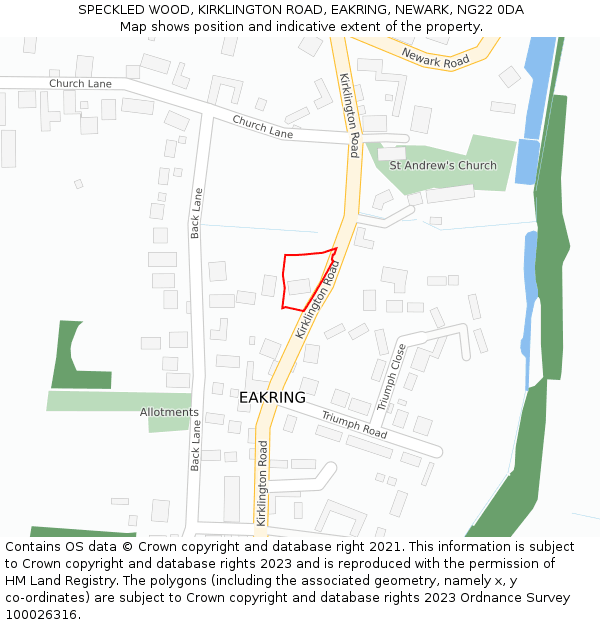 SPECKLED WOOD, KIRKLINGTON ROAD, EAKRING, NEWARK, NG22 0DA: Location map and indicative extent of plot