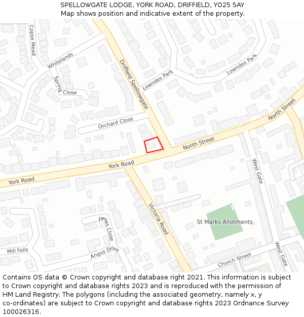SPELLOWGATE LODGE, YORK ROAD, DRIFFIELD, YO25 5AY: Location map and indicative extent of plot