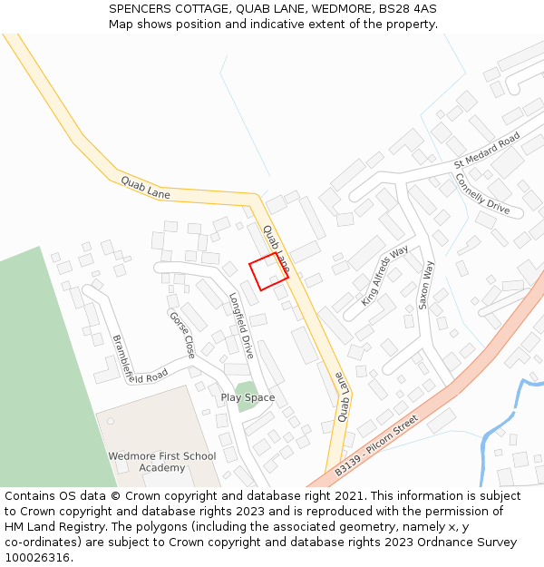 SPENCERS COTTAGE, QUAB LANE, WEDMORE, BS28 4AS: Location map and indicative extent of plot