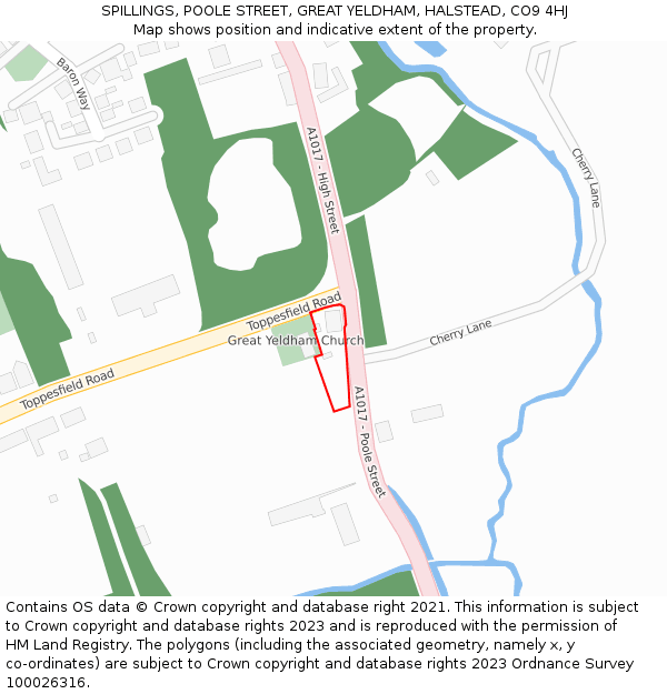 SPILLINGS, POOLE STREET, GREAT YELDHAM, HALSTEAD, CO9 4HJ: Location map and indicative extent of plot