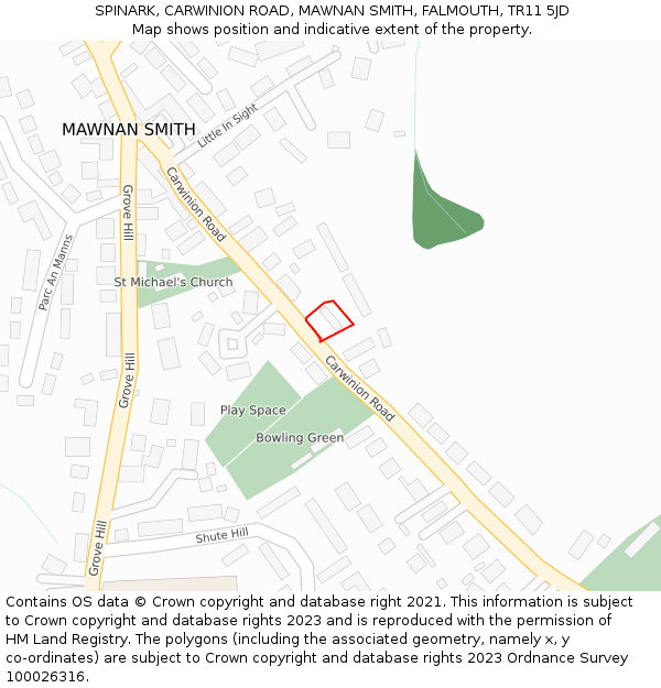 SPINARK, CARWINION ROAD, MAWNAN SMITH, FALMOUTH, TR11 5JD: Location map and indicative extent of plot