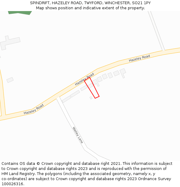 SPINDRIFT, HAZELEY ROAD, TWYFORD, WINCHESTER, SO21 1PY: Location map and indicative extent of plot