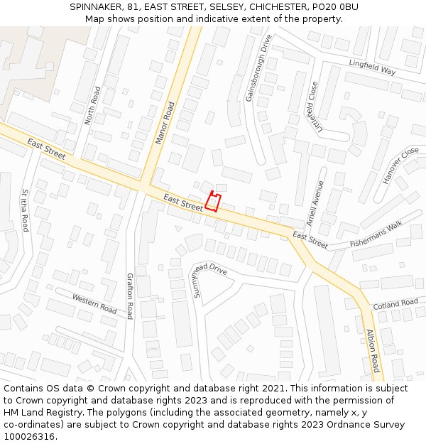 SPINNAKER, 81, EAST STREET, SELSEY, CHICHESTER, PO20 0BU: Location map and indicative extent of plot