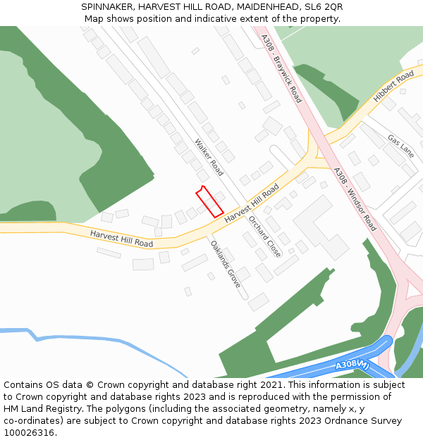 SPINNAKER, HARVEST HILL ROAD, MAIDENHEAD, SL6 2QR: Location map and indicative extent of plot