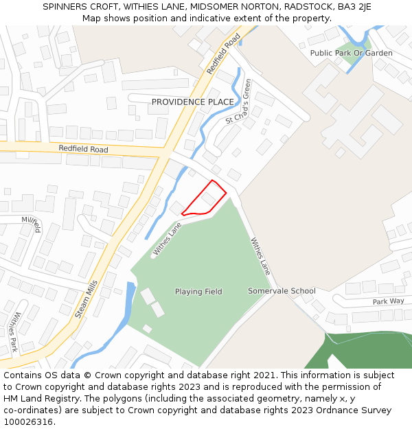SPINNERS CROFT, WITHIES LANE, MIDSOMER NORTON, RADSTOCK, BA3 2JE: Location map and indicative extent of plot