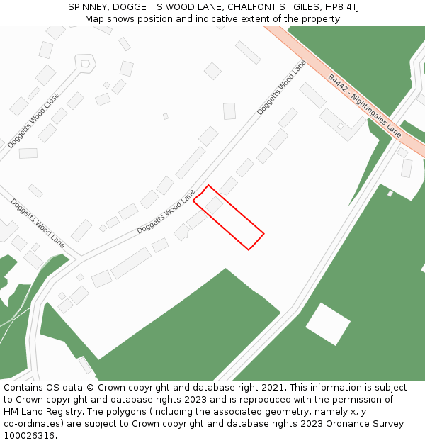SPINNEY, DOGGETTS WOOD LANE, CHALFONT ST GILES, HP8 4TJ: Location map and indicative extent of plot