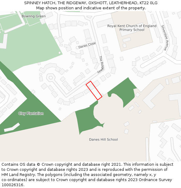 SPINNEY HATCH, THE RIDGEWAY, OXSHOTT, LEATHERHEAD, KT22 0LG: Location map and indicative extent of plot