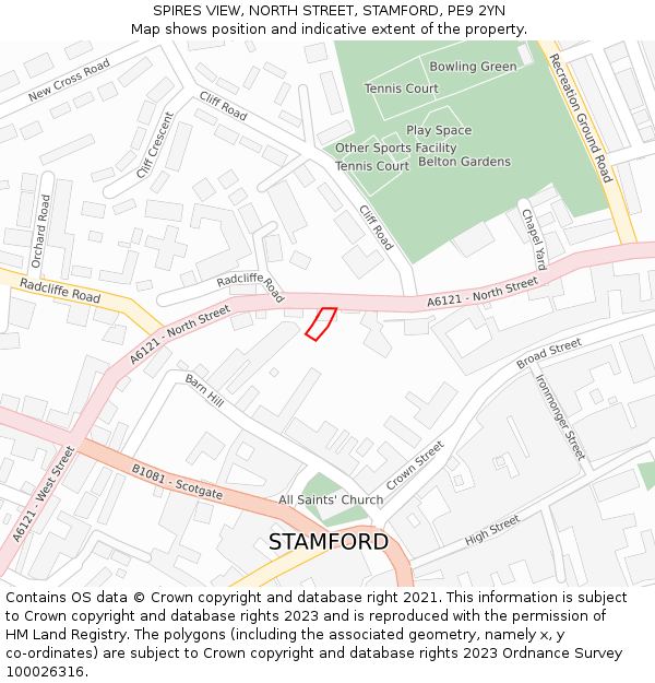 SPIRES VIEW, NORTH STREET, STAMFORD, PE9 2YN: Location map and indicative extent of plot