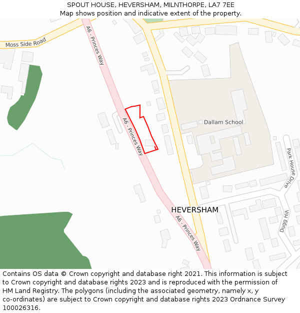SPOUT HOUSE, HEVERSHAM, MILNTHORPE, LA7 7EE: Location map and indicative extent of plot