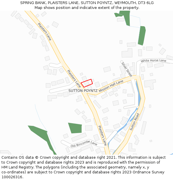 SPRING BANK, PLAISTERS LANE, SUTTON POYNTZ, WEYMOUTH, DT3 6LG: Location map and indicative extent of plot