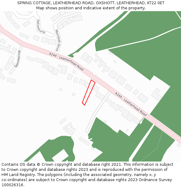 SPRING COTTAGE, LEATHERHEAD ROAD, OXSHOTT, LEATHERHEAD, KT22 0ET: Location map and indicative extent of plot