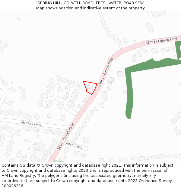 SPRING HILL, COLWELL ROAD, FRESHWATER, PO40 9SW: Location map and indicative extent of plot