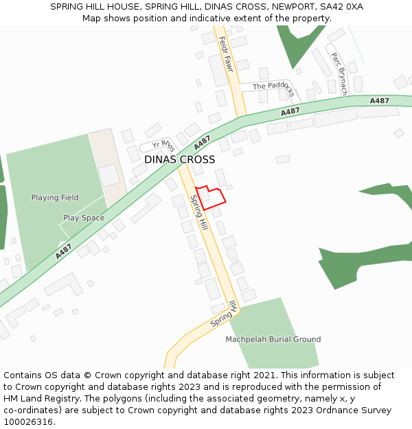 SPRING HILL HOUSE, SPRING HILL, DINAS CROSS, NEWPORT, SA42 0XA: Location map and indicative extent of plot