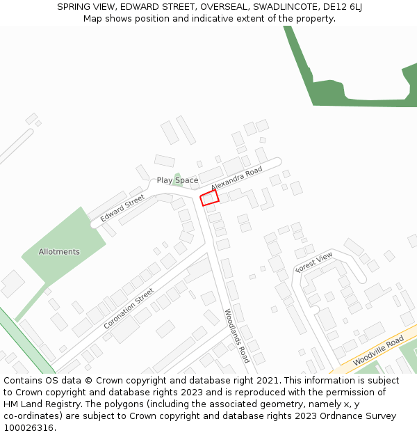 SPRING VIEW, EDWARD STREET, OVERSEAL, SWADLINCOTE, DE12 6LJ: Location map and indicative extent of plot