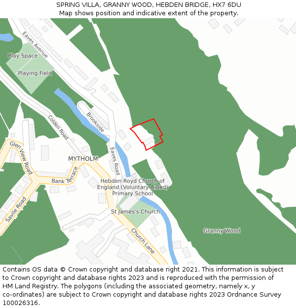 SPRING VILLA, GRANNY WOOD, HEBDEN BRIDGE, HX7 6DU: Location map and indicative extent of plot