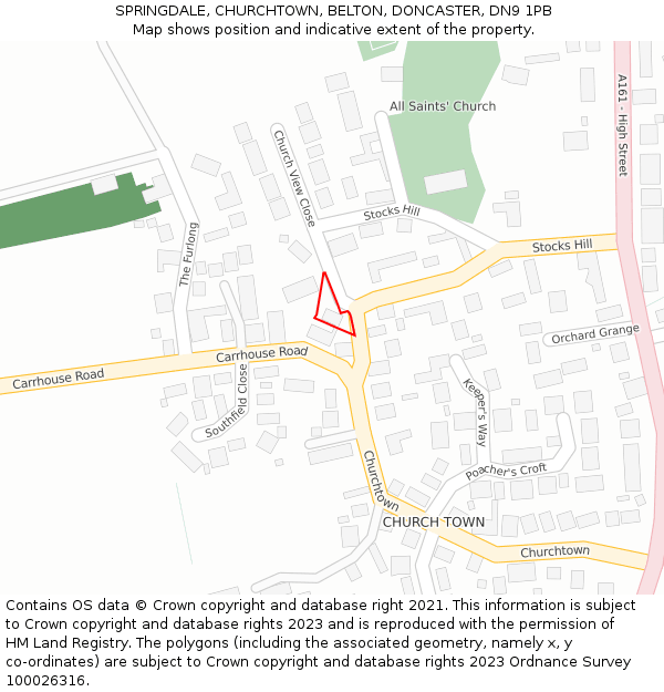 SPRINGDALE, CHURCHTOWN, BELTON, DONCASTER, DN9 1PB: Location map and indicative extent of plot