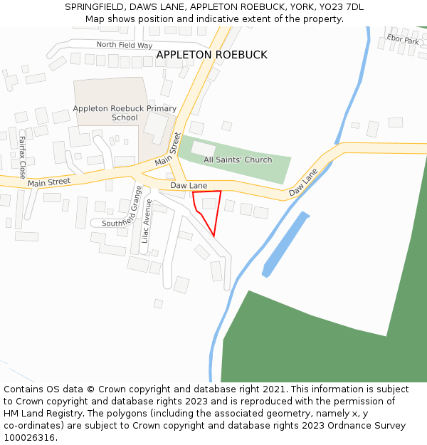 SPRINGFIELD, DAWS LANE, APPLETON ROEBUCK, YORK, YO23 7DL: Location map and indicative extent of plot