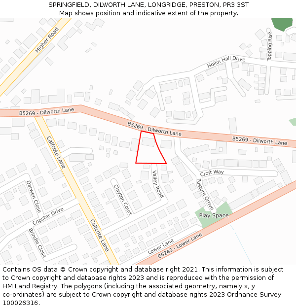 SPRINGFIELD, DILWORTH LANE, LONGRIDGE, PRESTON, PR3 3ST: Location map and indicative extent of plot