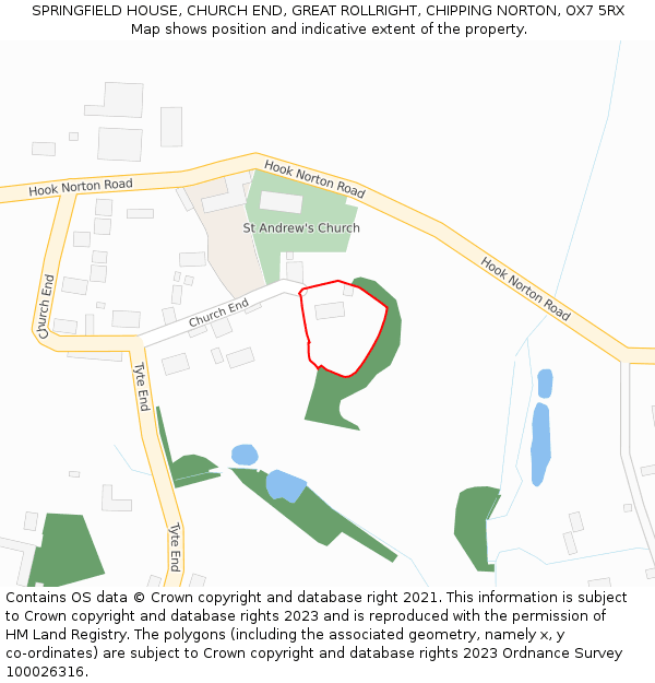 SPRINGFIELD HOUSE, CHURCH END, GREAT ROLLRIGHT, CHIPPING NORTON, OX7 5RX: Location map and indicative extent of plot