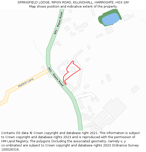 SPRINGFIELD LODGE, RIPON ROAD, KILLINGHALL, HARROGATE, HG3 2AY: Location map and indicative extent of plot