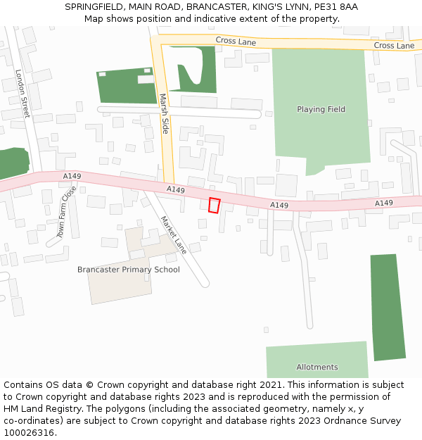 SPRINGFIELD, MAIN ROAD, BRANCASTER, KING'S LYNN, PE31 8AA: Location map and indicative extent of plot