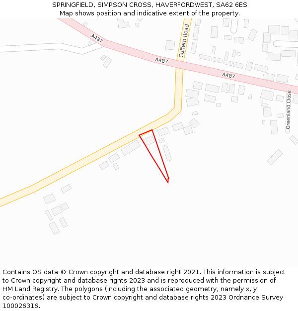 SPRINGFIELD, SIMPSON CROSS, HAVERFORDWEST, SA62 6ES: Location map and indicative extent of plot