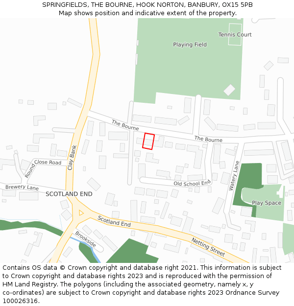 SPRINGFIELDS, THE BOURNE, HOOK NORTON, BANBURY, OX15 5PB: Location map and indicative extent of plot