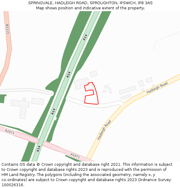 SPRINGVALE, HADLEIGH ROAD, SPROUGHTON, IPSWICH, IP8 3AS: Location map and indicative extent of plot