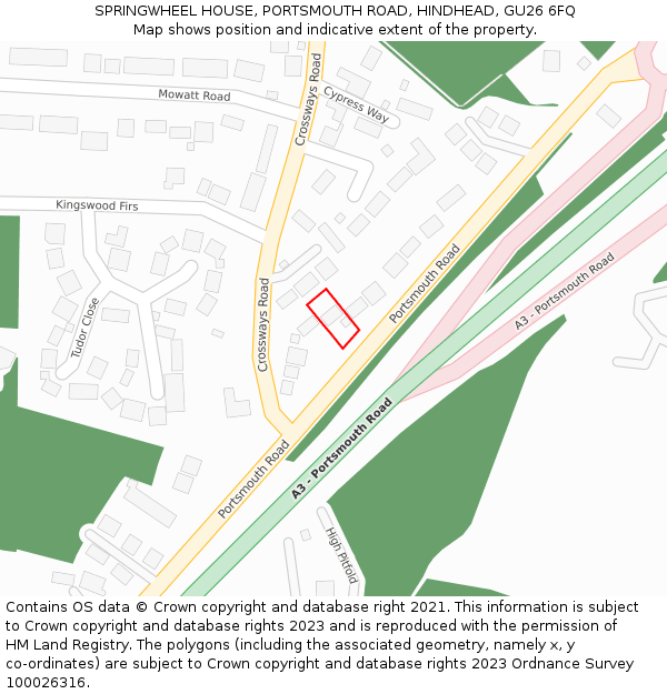 SPRINGWHEEL HOUSE, PORTSMOUTH ROAD, HINDHEAD, GU26 6FQ: Location map and indicative extent of plot