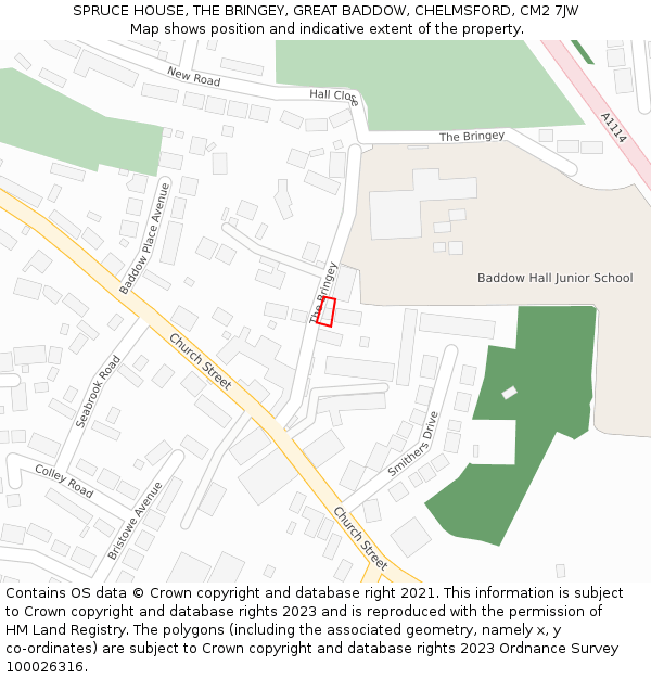 SPRUCE HOUSE, THE BRINGEY, GREAT BADDOW, CHELMSFORD, CM2 7JW: Location map and indicative extent of plot