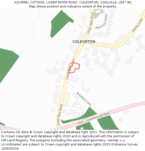 SQUIRREL COTTAGE, LOWER MOOR ROAD, COLEORTON, COALVILLE, LE67 8FJ: Location map and indicative extent of plot