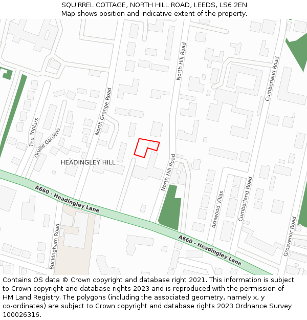 SQUIRREL COTTAGE, NORTH HILL ROAD, LEEDS, LS6 2EN: Location map and indicative extent of plot