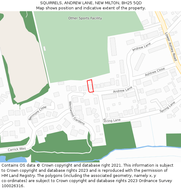 SQUIRRELS, ANDREW LANE, NEW MILTON, BH25 5QD: Location map and indicative extent of plot