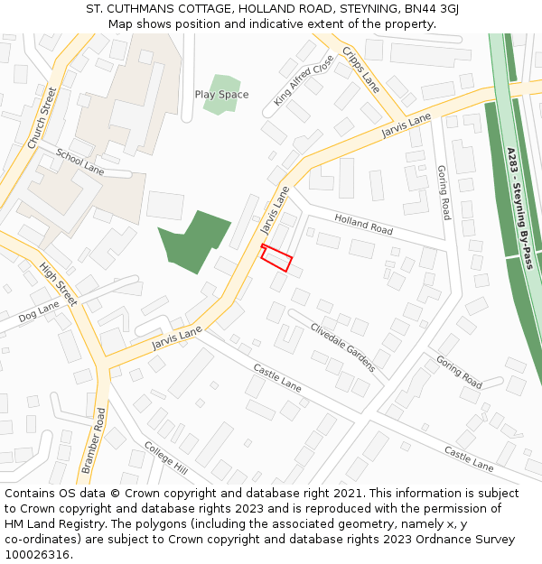 ST. CUTHMANS COTTAGE, HOLLAND ROAD, STEYNING, BN44 3GJ: Location map and indicative extent of plot