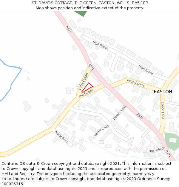 ST. DAVIDS COTTAGE, THE GREEN, EASTON, WELLS, BA5 1EB: Location map and indicative extent of plot