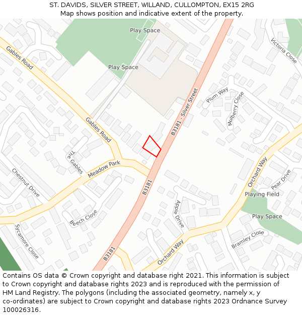 ST. DAVIDS, SILVER STREET, WILLAND, CULLOMPTON, EX15 2RG: Location map and indicative extent of plot