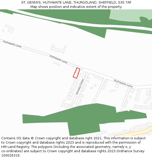 ST. GENNYS, HUTHWAITE LANE, THURGOLAND, SHEFFIELD, S35 7AF: Location map and indicative extent of plot