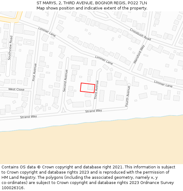 ST MARYS, 2, THIRD AVENUE, BOGNOR REGIS, PO22 7LN: Location map and indicative extent of plot