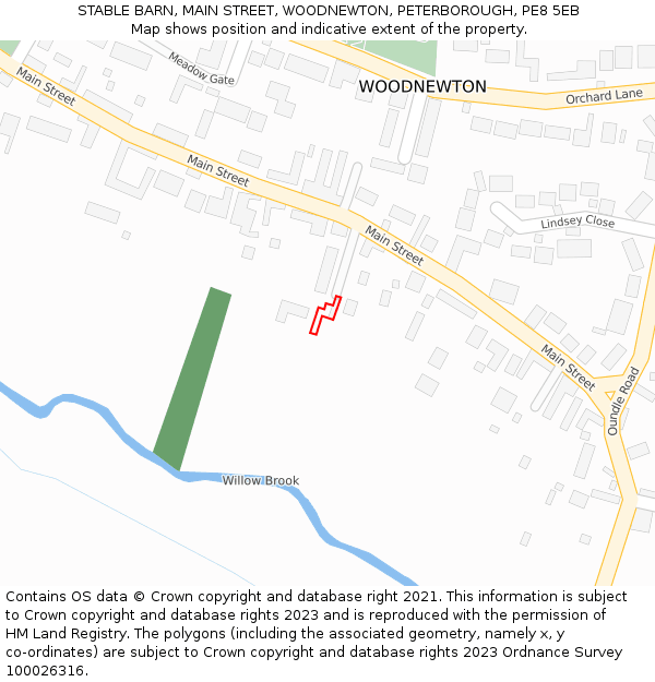 STABLE BARN, MAIN STREET, WOODNEWTON, PETERBOROUGH, PE8 5EB: Location map and indicative extent of plot