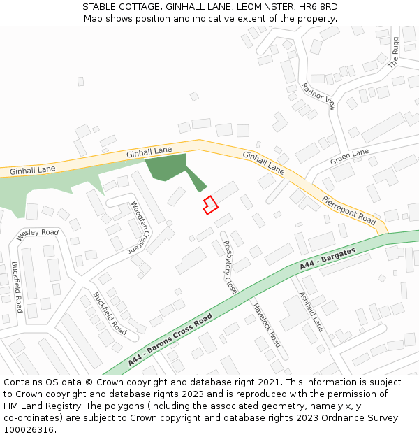 STABLE COTTAGE, GINHALL LANE, LEOMINSTER, HR6 8RD: Location map and indicative extent of plot